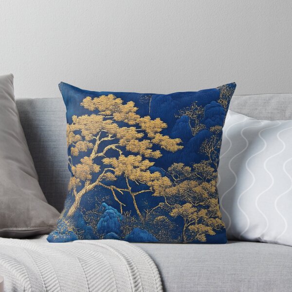 Item preview, Blue and gold Japanese mountain landscape designed and sold by Milega.