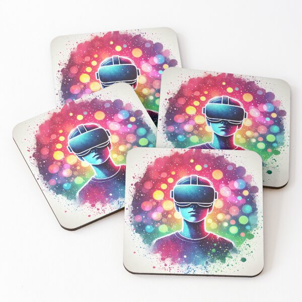 Item preview, Person wearing a VR headset in vibrant neon bokeh lights designed and sold by Giuseppe Cammino.