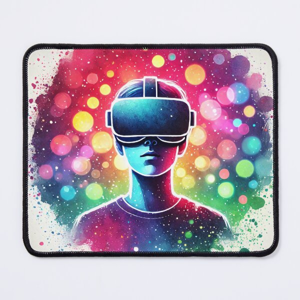 Item preview, Person wearing a VR headset in vibrant neon bokeh lights designed and sold by Giuseppe Cammino.