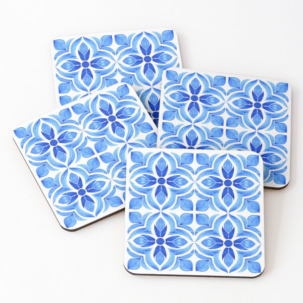 Item preview, Blue Floral Tile Watercolour Pattern – Classic Mediterranean Style designed and sold by RaiyaTees.