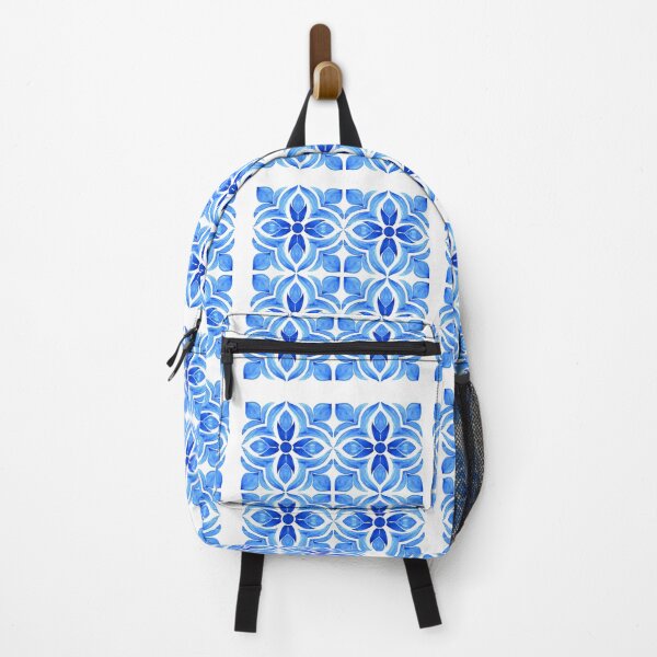 Item preview, Blue Floral Tile Watercolour Pattern – Classic Mediterranean Style designed and sold by RaiyaTees.