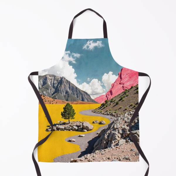 Item preview, Follow the Yellow Path, Surrealistic Travel Mountains, Whimsical Graphic Collage, Nature Inspired Eclectic Painting designed and sold by 83oranges.com.