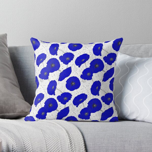Cobalt Blue Poppy Field Of Flowers Throw Pillow