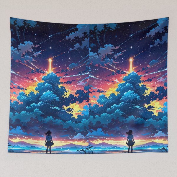 Item preview, Celestial Journey: Girl Gazing at a Towering Starry Sky designed and sold by pixelated_echoes.