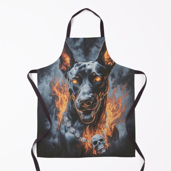 Item preview, Fiery Doberman in Gothic Style with a Skull Pendant designed and sold by Anastasiia Yurevych.