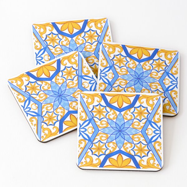 Item preview, Mediterranean Blue and Gold Tile Design – Watercolour Art designed and sold by RaiyaTees.