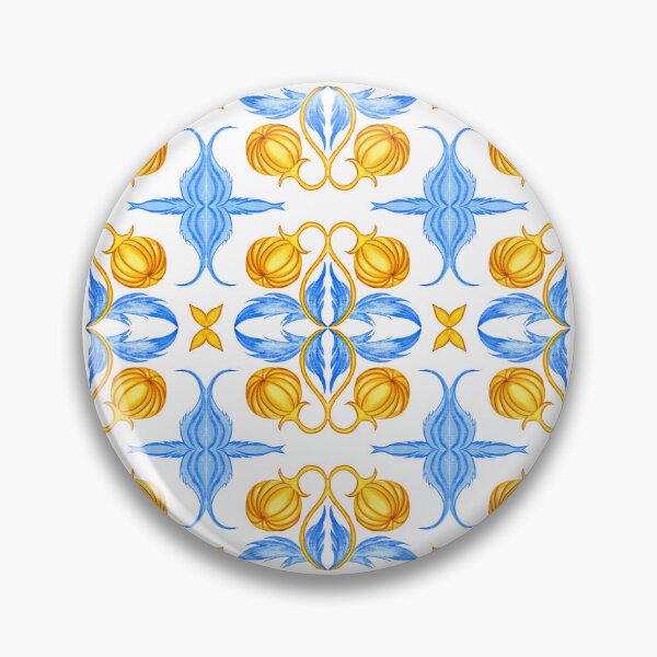 Item preview, Golden and Blue Botanical Tile Pattern – Watercolour Art designed and sold by RaiyaTees.