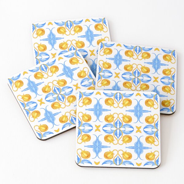 Item preview, Golden and Blue Botanical Tile Pattern – Watercolour Art designed and sold by RaiyaTees.