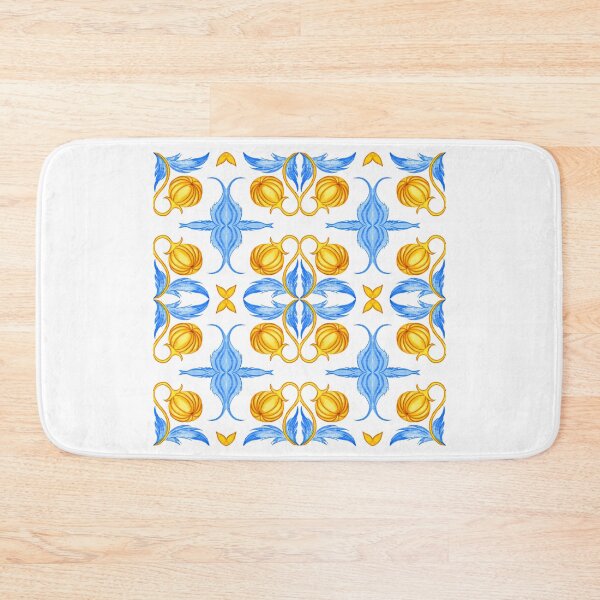 Item preview, Golden and Blue Botanical Tile Pattern – Watercolour Art designed and sold by RaiyaTees.