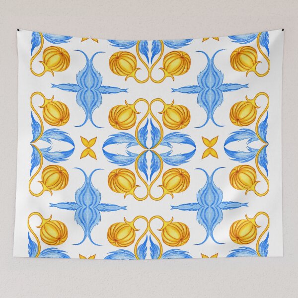 Item preview, Golden and Blue Botanical Tile Pattern – Watercolour Art designed and sold by RaiyaTees.