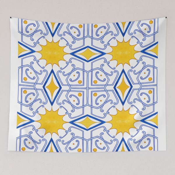 Item preview, Vibrant Yellow and Blue Geometric Tile Design – Watercolour Art designed and sold by RaiyaTees.