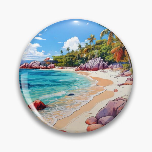 Item preview, La Digue Seychelles Tropical Beach Illustration designed and sold by OttensPixels.