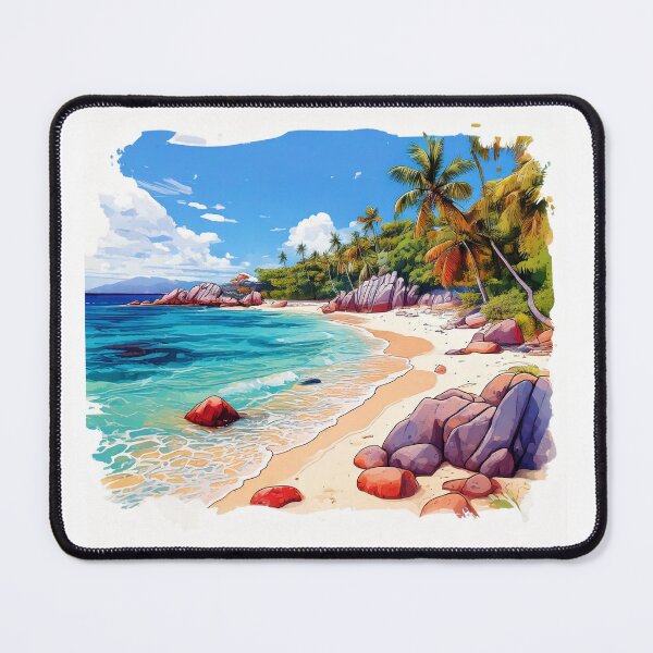 Item preview, La Digue Seychelles Tropical Beach Illustration designed and sold by OttensPixels.