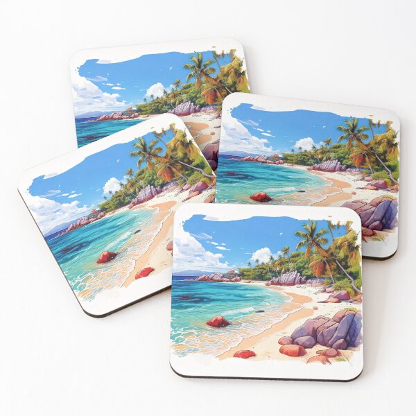Item preview, La Digue Seychelles Tropical Beach Illustration designed and sold by OttensPixels.