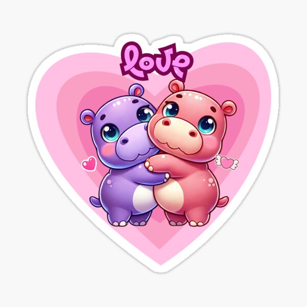 Aperçu de l'œuvre Amoureux des hippopotames créée et vendue par Breezy Blobs.