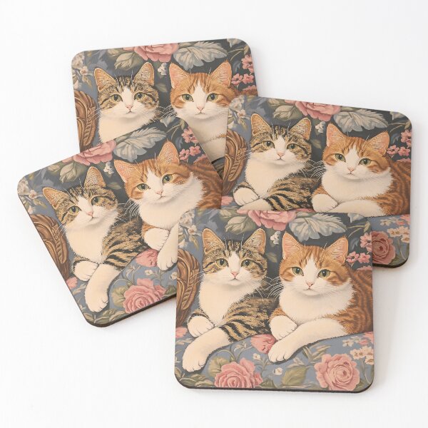 Item preview, Elegant Feline Companions on a Floral Tapestry designed and sold by junkydotcom.