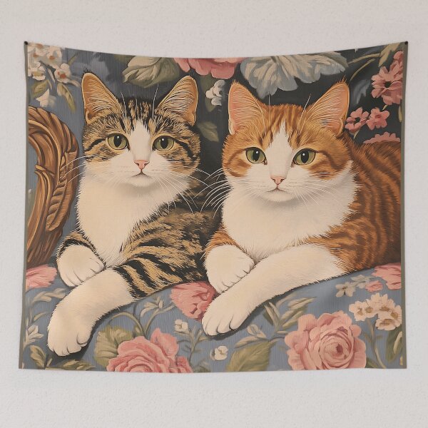 Item preview, Elegant Feline Companions on a Floral Tapestry designed and sold by junkydotcom.