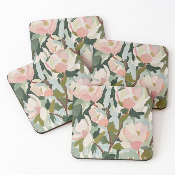 Item preview, Abstract blooming magnolias in soft pastels green and pinks textured painting designed and sold by SUNED.