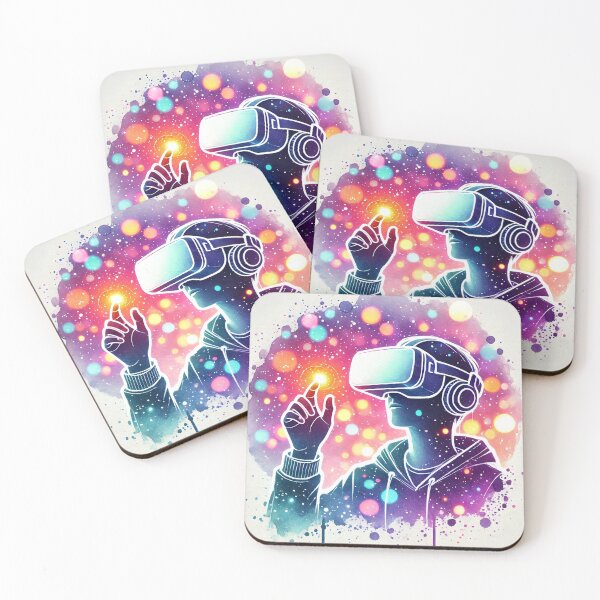 Item preview, Person wearing a VR headset in vibrant neon bokeh lights designed and sold by Giuseppe Cammino.