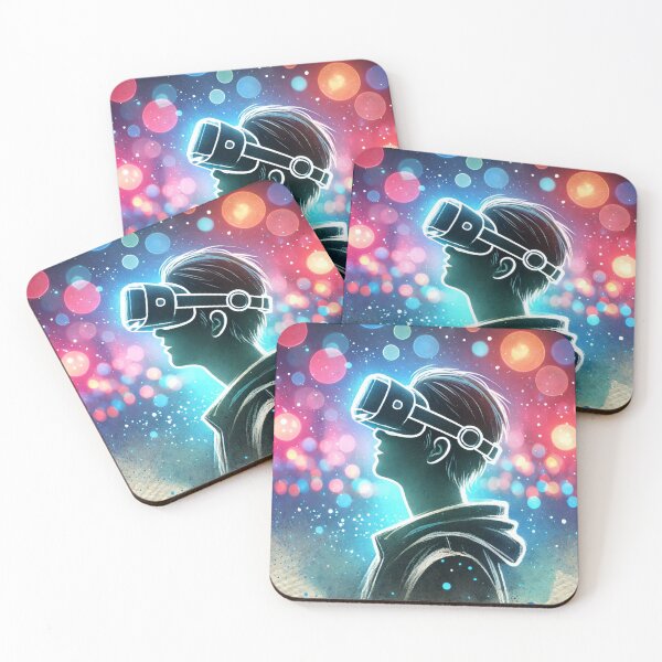 Item preview, Person wearing a VR headset in vibrant neon bokeh lights designed and sold by Giuseppe Cammino.