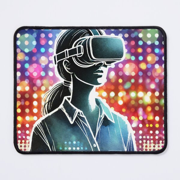 Item preview, Person wearing a VR headset in vibrant neon bokeh lights designed and sold by Giuseppe Cammino.
