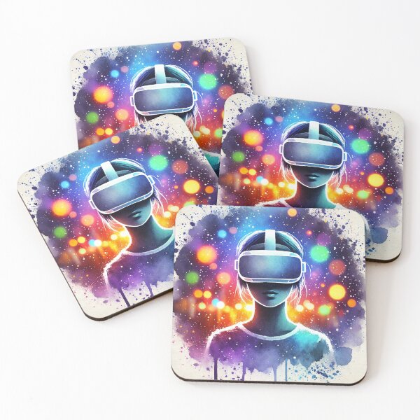 Item preview, Person wearing a VR headset in vibrant neon bokeh lights designed and sold by Giuseppe Cammino.