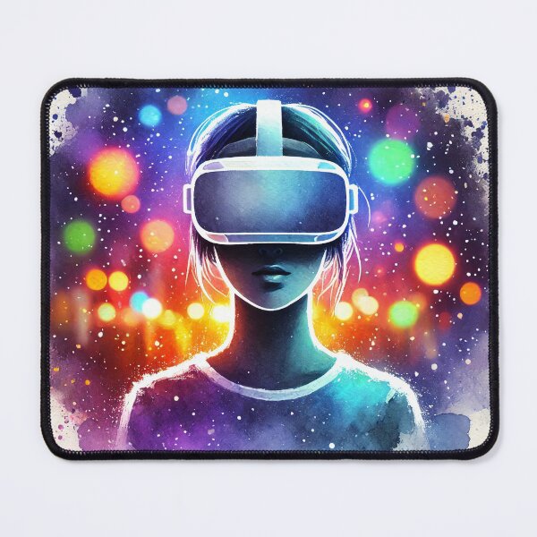 Item preview, Person wearing a VR headset in vibrant neon bokeh lights designed and sold by Giuseppe Cammino.
