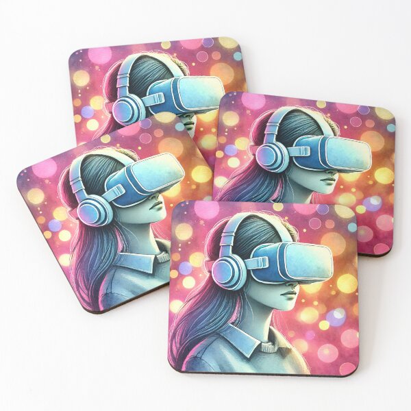 Item preview, Person wearing a VR headset in vibrant neon bokeh lights designed and sold by Giuseppe Cammino.