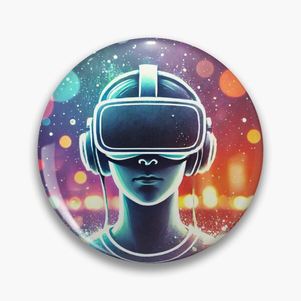 Item preview, Person wearing a VR headset in vibrant neon bokeh lights designed and sold by Giuseppe Cammino.
