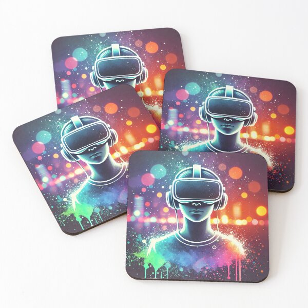 Item preview, Person wearing a VR headset in vibrant neon bokeh lights designed and sold by Giuseppe Cammino.