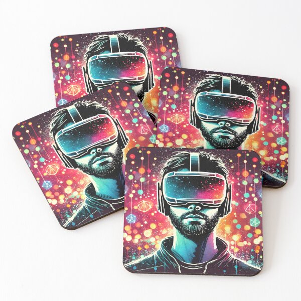 Item preview, Person wearing VR headset in vibrant neon bokeh lights designed and sold by Giuseppe Cammino.