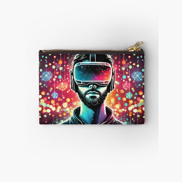 Item preview, Person wearing VR headset in vibrant neon bokeh lights designed and sold by Giuseppe Cammino.