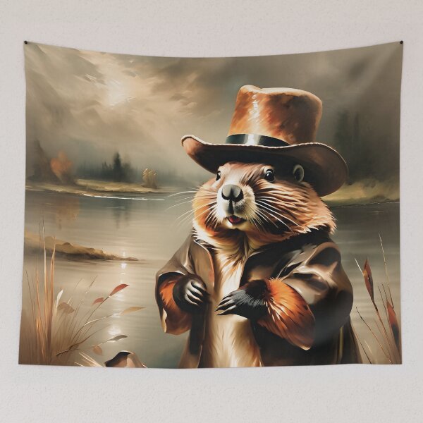 Item preview, Vintage Animal Art: Beaver River Adventure | Animal Art | Oil Painting | Vintage Art designed and sold by UnhingedBird.