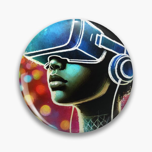 Item preview, Person wearing VR headset in vibrant neon bokeh lights designed and sold by Giuseppe Cammino.