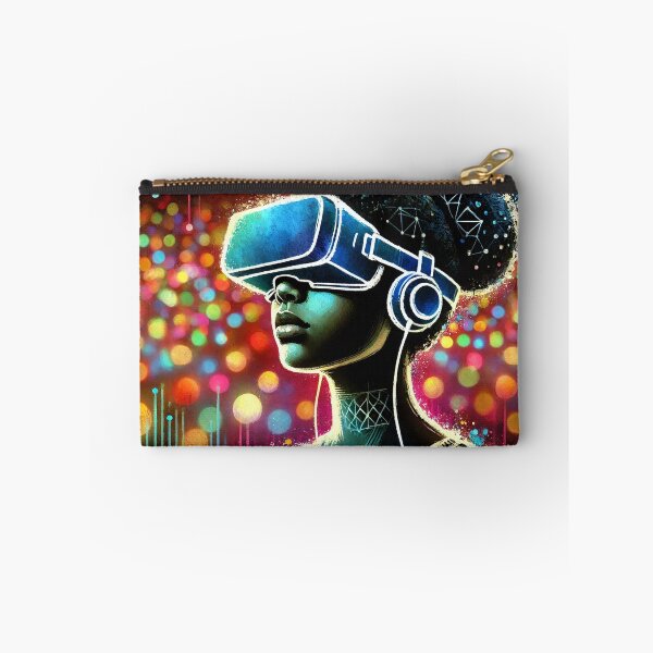 Item preview, Person wearing VR headset in vibrant neon bokeh lights designed and sold by Giuseppe Cammino.