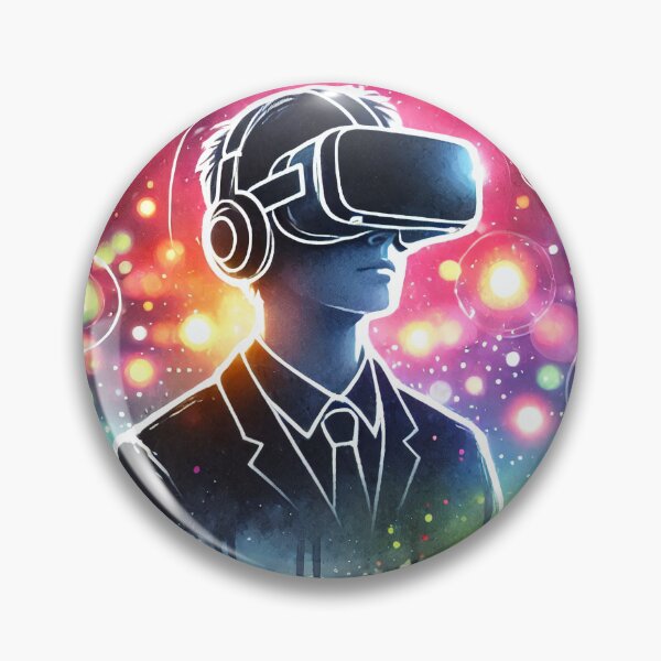 Item preview, Person wearing VR headset in vibrant neon bokeh lights designed and sold by Giuseppe Cammino.