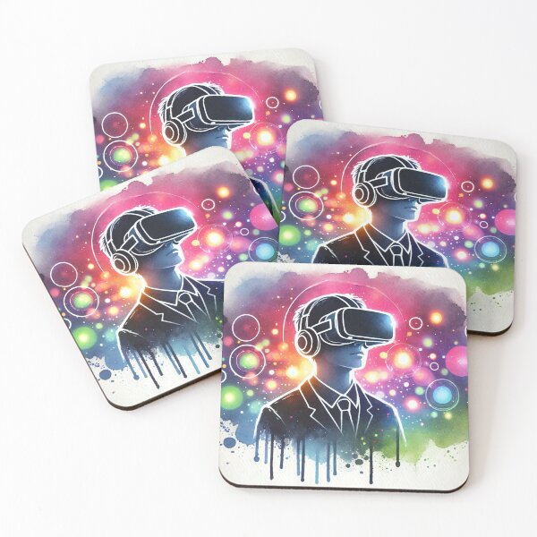 Item preview, Person wearing VR headset in vibrant neon bokeh lights designed and sold by Giuseppe Cammino.