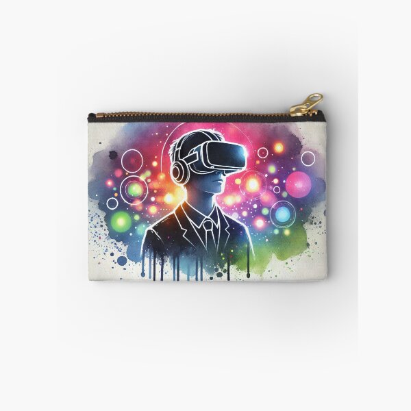 Item preview, Person wearing VR headset in vibrant neon bokeh lights designed and sold by Giuseppe Cammino.
