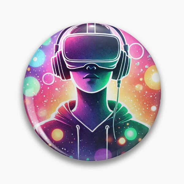 Item preview, Person wearing VR headset in vibrant neon bokeh lights designed and sold by Giuseppe Cammino.