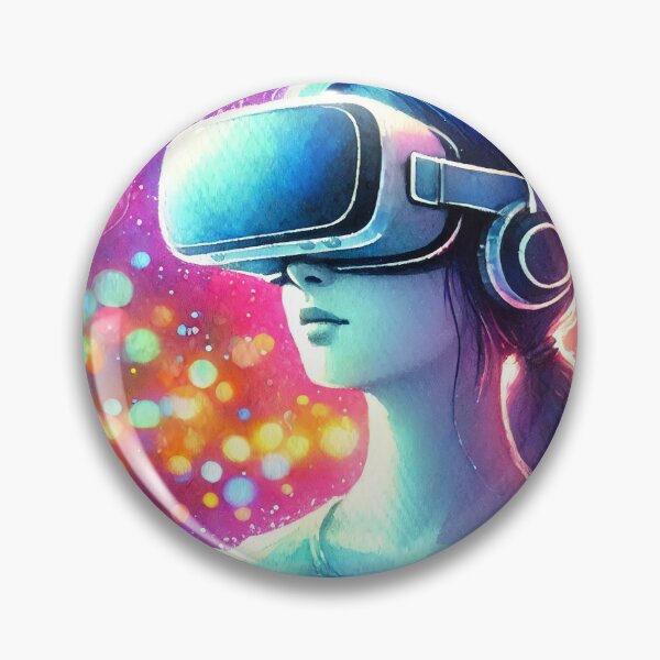 Item preview, Person wearing VR headset in vibrant neon bokeh lights designed and sold by Giuseppe Cammino.
