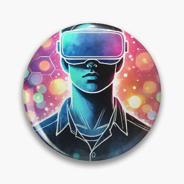 Item preview, Person wearing VR headset in vibrant neon bokeh lights designed and sold by Giuseppe Cammino.