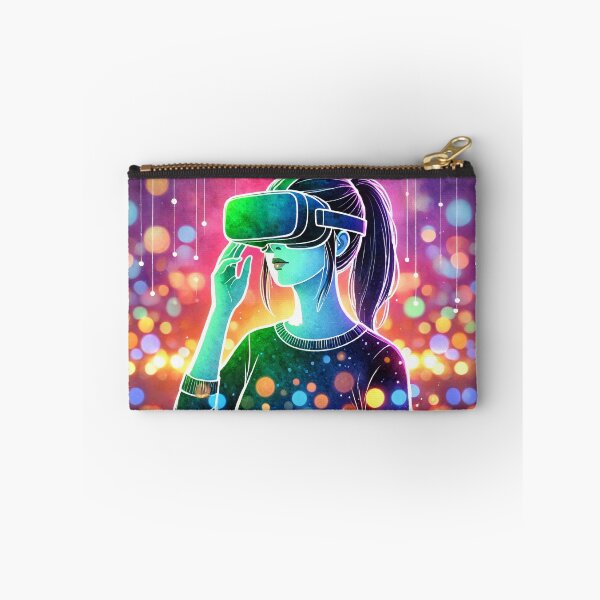 Item preview, Person wearing VR headset in vibrant neon bokeh lights designed and sold by Giuseppe Cammino.