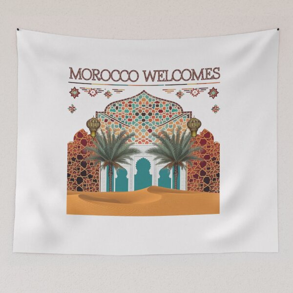 Item preview, Morocco Welcomes Flag Map Marrakech, Fez, Sahara designed and sold by AnimalsDH305.