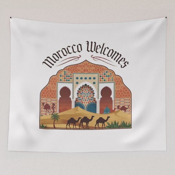 Item preview, Morocco Welcomes Flag Map Marrakech, Fez, Sahara designed and sold by AnimalsDH305.