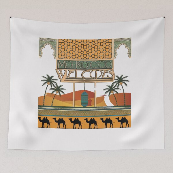 Item preview, Morocco Welcomes Flag Map Marrakech, Fez, Sahara designed and sold by AnimalsDH305.