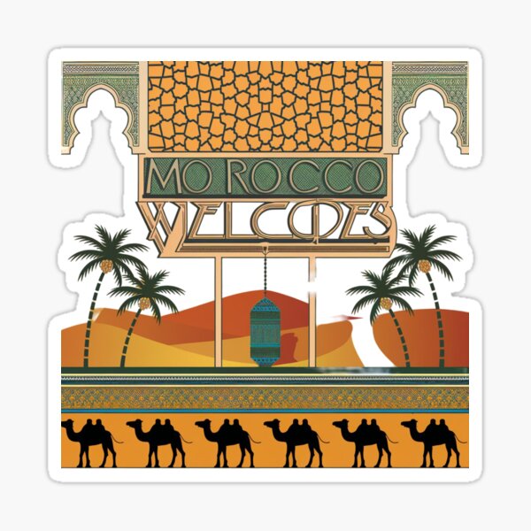 Item preview, Morocco Welcomes Flag Map Marrakech, Fez, Sahara designed and sold by AnimalsDH305.