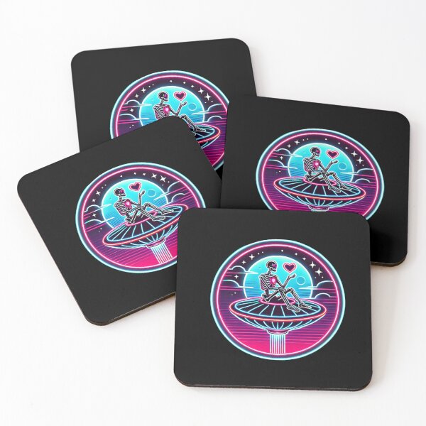 Item preview, Valentine's Day Neon Street Art - Skeleton Holding Glowing Heart on Flying Carpet designed and sold by ATOTI.