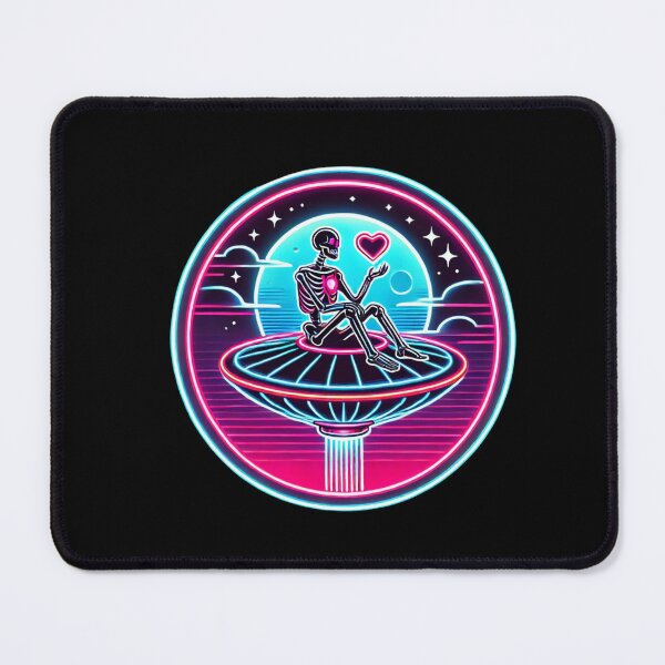 Item preview, Valentine's Day Neon Street Art - Skeleton Holding Glowing Heart on Flying Carpet designed and sold by ATOTI.