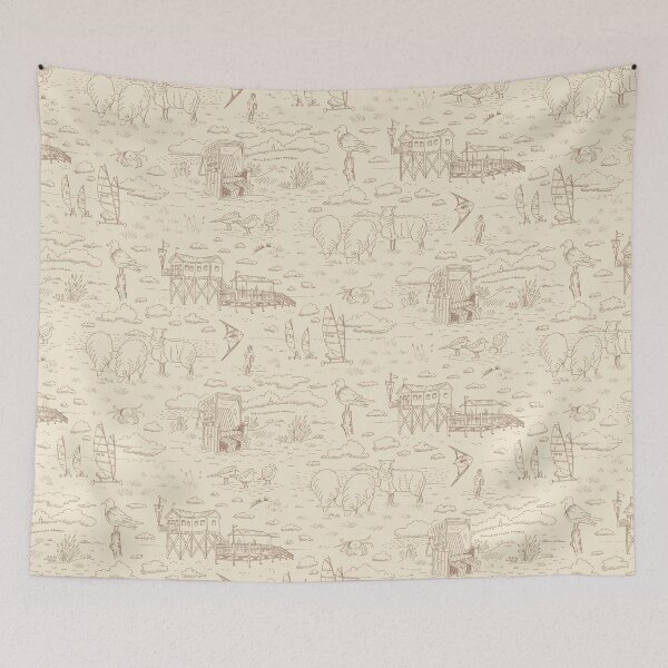 Item preview, Kopie von Kopie von North Sea coastal landscape toile de jouy pattern | warm gray and brown  designed and sold by colorofmagic.