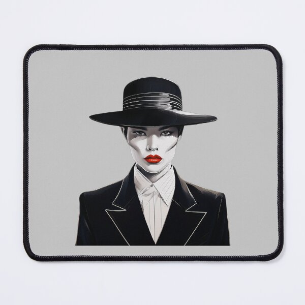 Item preview, Vouge mafia woman in black hat with red lipstick black suit  designed and sold by DropRomance.